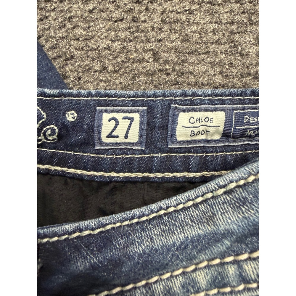 Miss Me Chloe Boot Cut Jeans Womens 27 Dark Wash Embroidered Wing Sequin Denim - Picture 3 of 8